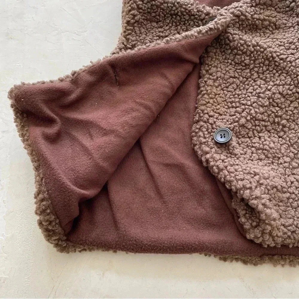 Vest Sherpa Sweater Lamb Fleece Brown Sheep Lighweight Vintage Unisex Kids